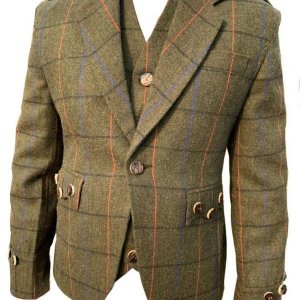 Scottish Argyle Kilt Jacket & Vest Men’s New Green Tweed Wedding Jacket