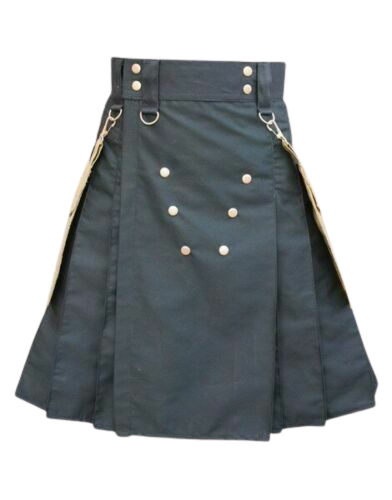 Scottish Black Utility Kilt Detachable Khaki Pocket