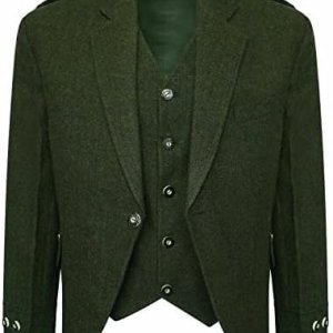 Scottish Green Tweed Argyll Kilt Jacket and Waistcoat Vest Wedding Dress