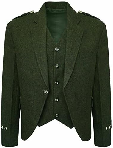 Scottish Green Tweed Argyll Kilt Jacket and Waistcoat Vest Wedding Dress