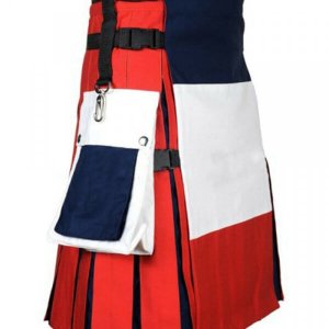 Scottish Men 100% Cotton Utility Kilt French Flag Kilt