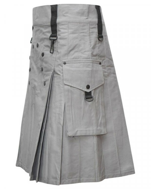 Scottish Modern Custom Grey Kilt Fashion Utility Kilts For Men2