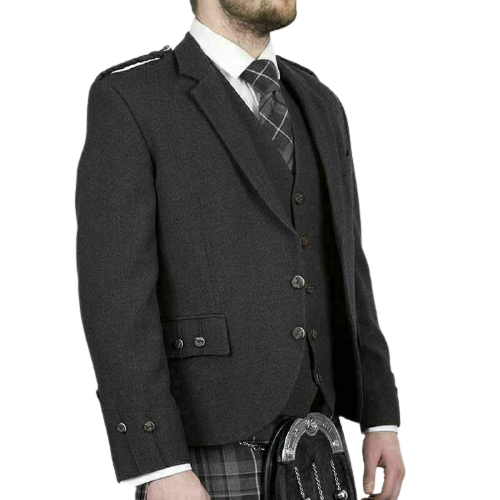 Scottish Tweed Crail Argyle Kilt Jacket With Vest – Gray 100% Tweed Wool3