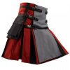 Scottish Utility Fashion Hybrid Kilt For Men Red-Grey Color With Black Pleats