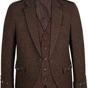 Vogue Wears Scottish Dark Brown Tweed Argyll Argyle Kilt Jacket with 5 Button Waistcoat Vest Scottish Wedding Dress