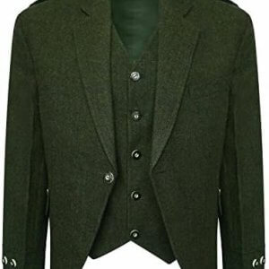 Vogue Wears Scottish Green Tweed Argyll Argyle Highland Kilt Jacket and Waistcoat Vest Scottish Wedding Dress