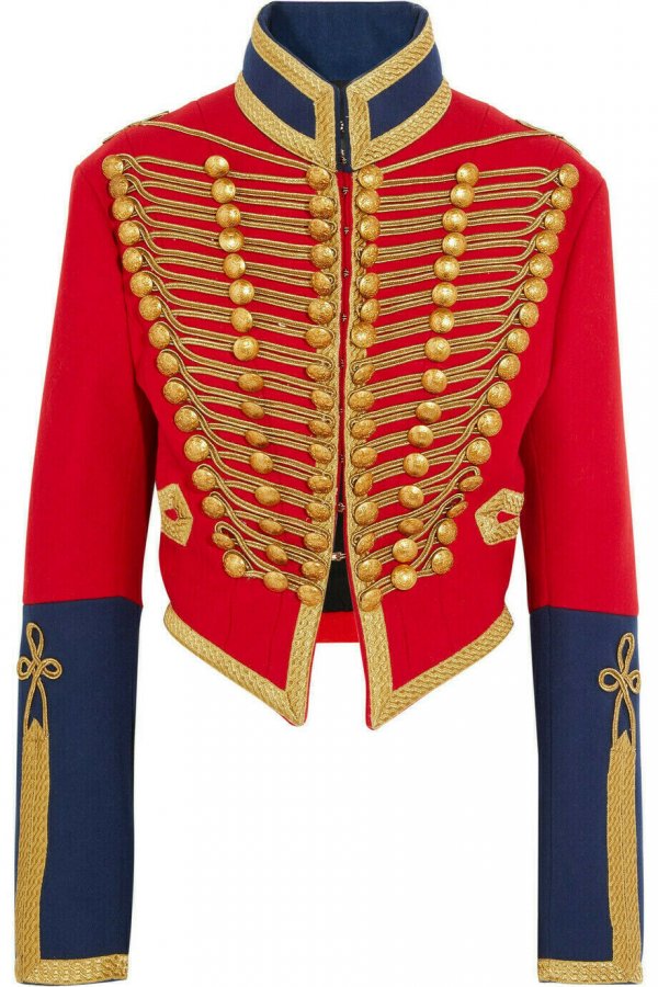 Women’s Red Embellished Wool-felt Military Officer Jacket