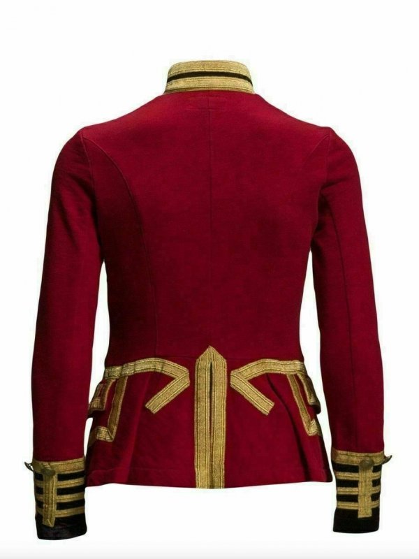 Womens Red Wool French Terry Officer’s Military Band Jacket1