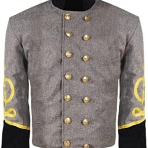 Civil War CS Officer's Grey with Black 4 Braid Double Breast Shell Jacket
