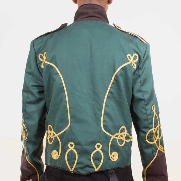 Green Steampunk Military Jacket with gold Braiding Back and front2