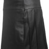 Mens Black Leather Pleated LARP Utility Kilt Flat Front Pocket Wrap Style1