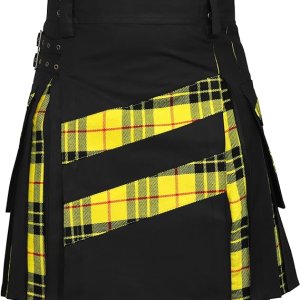 Men's Modern Hybrid Cotton & Tartan Cross Strip Designer Kilts for Weddings