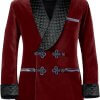 Men’s Short Velvet Smoking Jacket Double Breasted Smoking Robe Wedding Party Blazer Coat