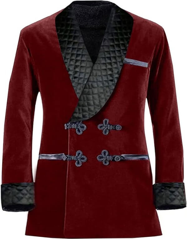 Men’s Short Velvet Smoking Jacket Double Breasted Smoking Robe Wedding Party Blazer Coat