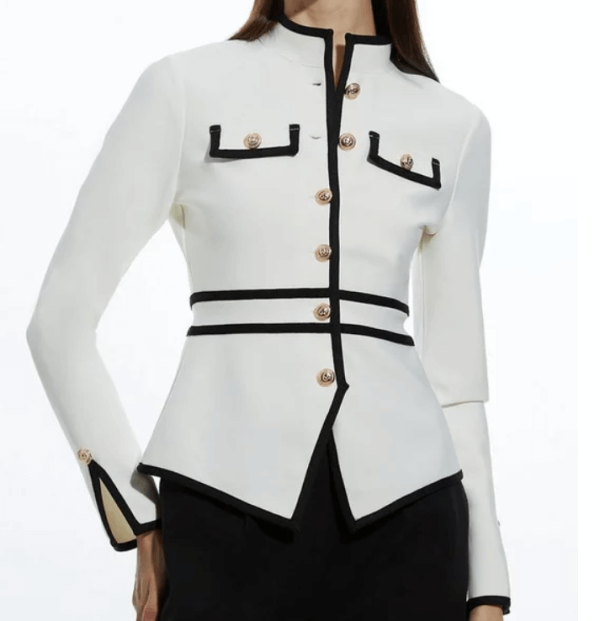 Figure Form Bandage Contrast Piping Jacket