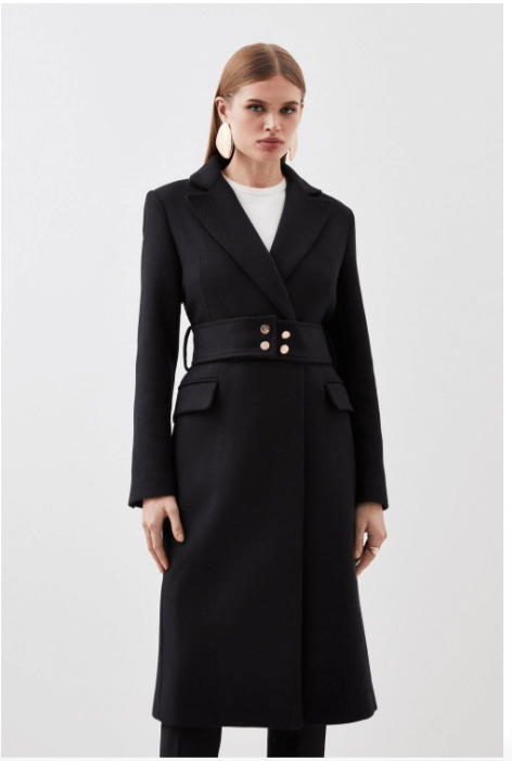 Italian Manteco Wool Blend Tailored Belted Midi Coat