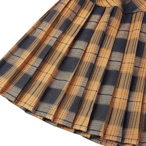 Women's Elastic Waist Plaid Pleated Skirt Tartan Skater School Uniform Mini Skirts