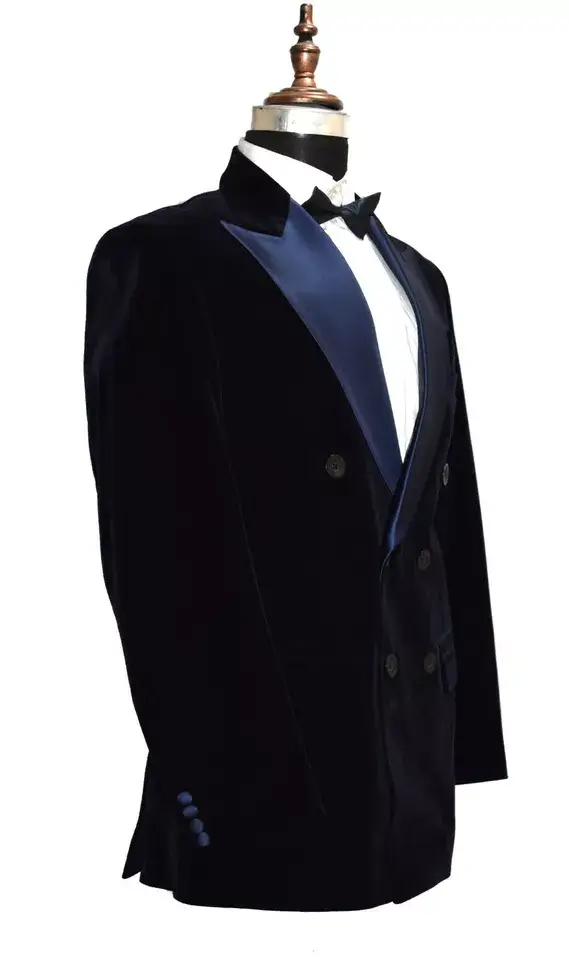 Men Navy Blue Smoking Jackets Designer Wedding Tuxedo Party Wear Blazer Coats