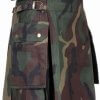 Men’s Camo Utility Combat Kilt Punk Goth Style with Pockets – Adjustable Strap, Pleated Kilt