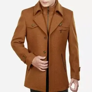 Winter Mens Wool Jacket Trench Single Coat Breasted Outwear