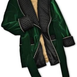 Dark Green Velvet Smoking Jacket With Quilted Silk Shawl Collar