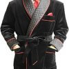 Men’s Long Velvet Smoking Jacket with Belt Shawl Lapel Smoking Robe Quilted Dressing Gown