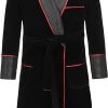 Men’s Long Velvet Smoking Jacket with Belt Shawl Lapel Smoking Robe Quilted Dressing Gown