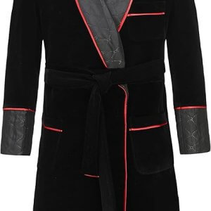 Men's Long Velvet Smoking Jacket with Belt Shawl Lapel Smoking Robe Quilted Dressing Gown