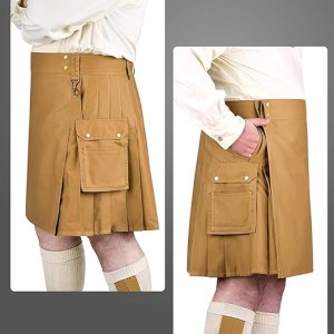 Utility Kilts for Men Scottish Designer Traditional Solid Pleated Buckle Straps Costume Kilts