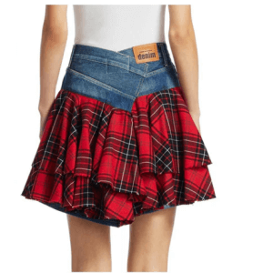 Ladies Blue Denim And Tartan Kilt or Skirt