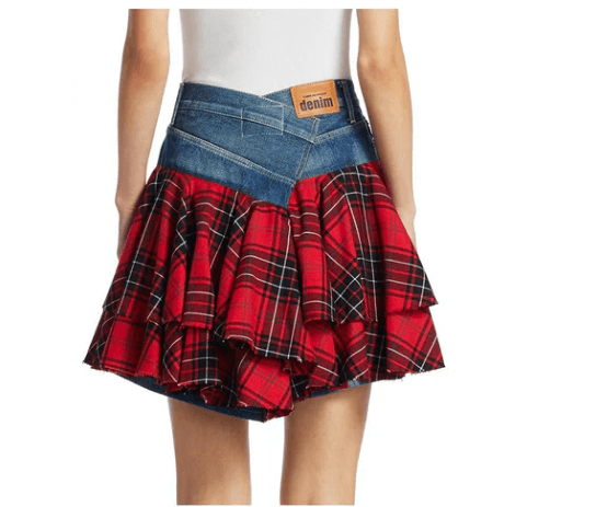 Ladies Blue Denim And Tartan Kilt or Skirt