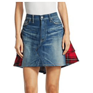 Ladies Blue Denim And Tartan Kilt or Skirt