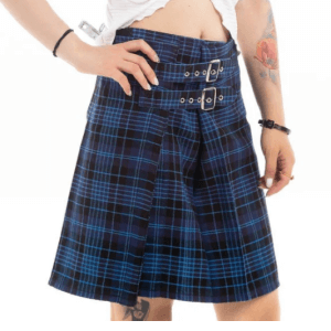 Dual-Buckle Plaid Mini Skirt